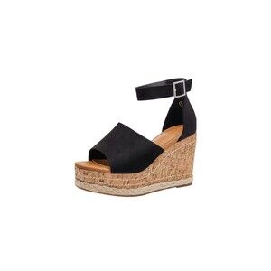R.gallica Women’s Open Square Toe Espadrille Wedge Sandal Buckle Ankle Size 8